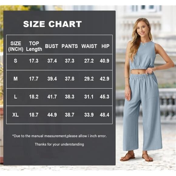 Two Piece Sets for Women Sleeveless Crop Top Wide Leg Pants Sweat - Picture 2 of 5